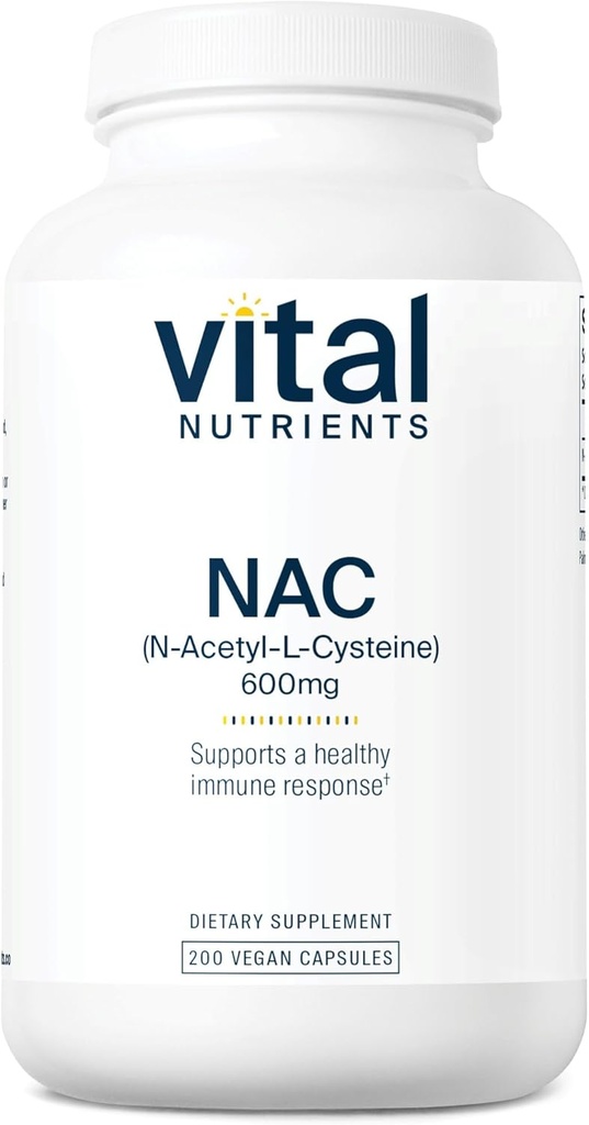 Vital Nutrients NAC 600 mg | N-Acetyl Cysteine | Vegan NAC Supplement | Sinus, Liver, Immune ve Respiratory Health* | Gluten, Dairy, Soy Free | 200 Capsules