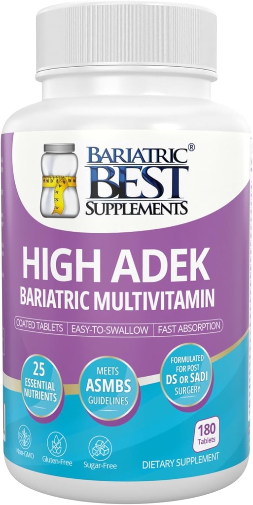 Yüksek A D E K Bariatric Multivitamin for Post DS/SADI Surgery, 25 Essential Nutrients for Post-Weight Kayıp Cerrahisi, 180 Tablet, Bariatric Bypass için ASMBS Kılavuzları