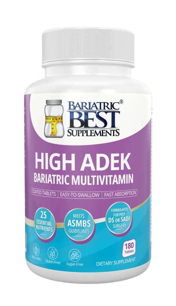Yüksek A D E K Bariatric Multivitamin for Post DS/SADI Surgery, 25 Essential Nutrients for Post-Weight Kayıp Cerrahisi, 180 Tablet, Bariatric Bypass için ASMBS Kılavuzları