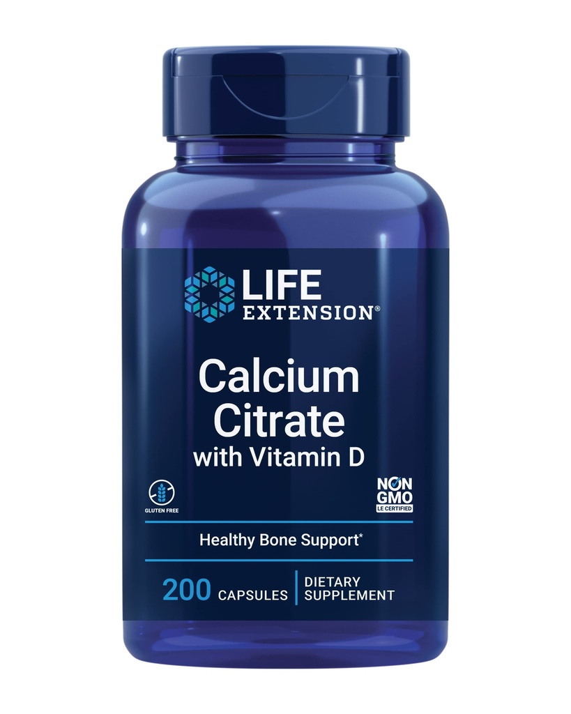 Life Extensionuba Citrate with Vitamin D, Super-absorbable Food to Support Optimal Bone Health, Gluten-Free, Non-GMO, 200 Capsules