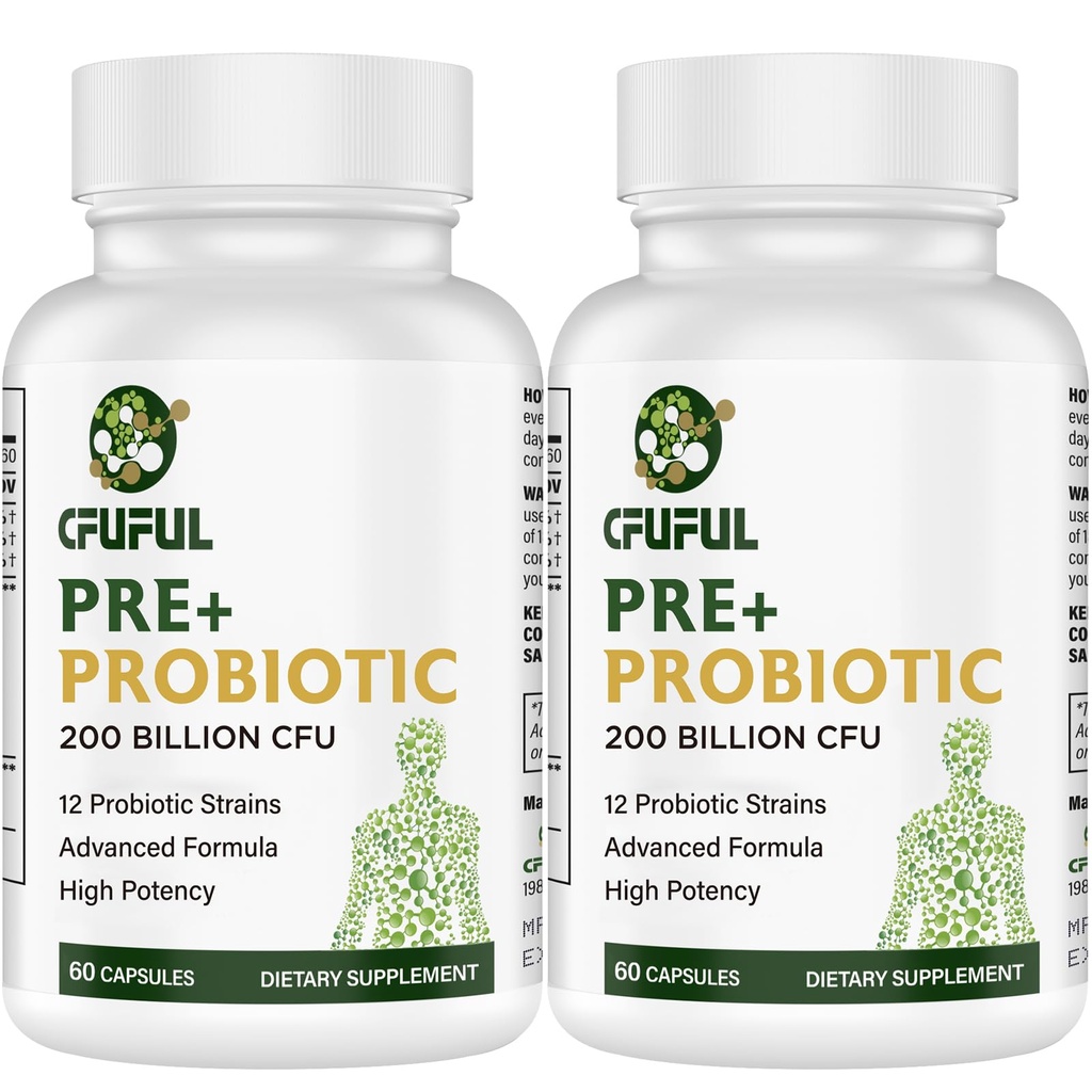Kadınlar ve Erkekler için Probiyotikler - 200 Milyar CFU 12 Strains Probiyotik for Digestive Immune & Gut Health, Organik Prebiyotik Raf Stable Probiyotik Supplement for Bloating 120 Capsules
