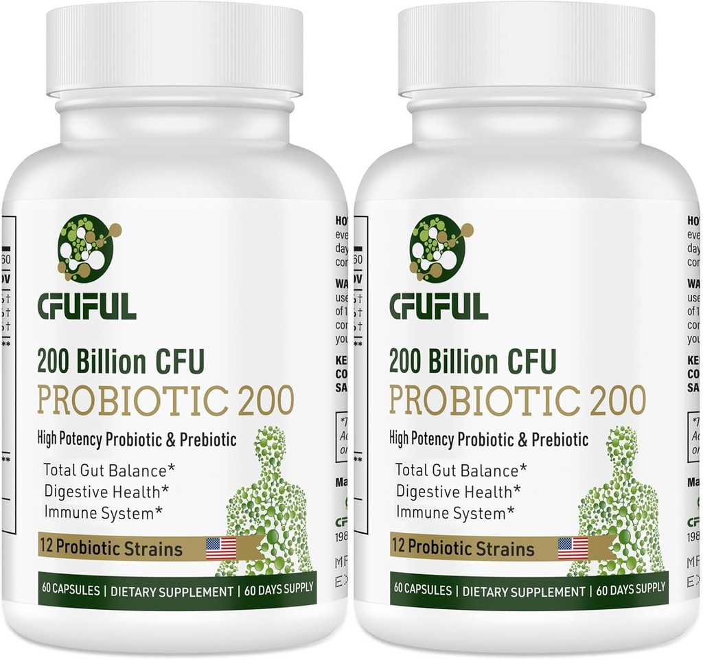 Kadınlar ve Erkekler için Probiyotikler - 200 Milyar CFU 12 Strains Probiyotik for Digestive Immune & Gut Health, Organik Prebiyotik Raf Stable Probiyotik Supplement for Bloating 120 Capsules