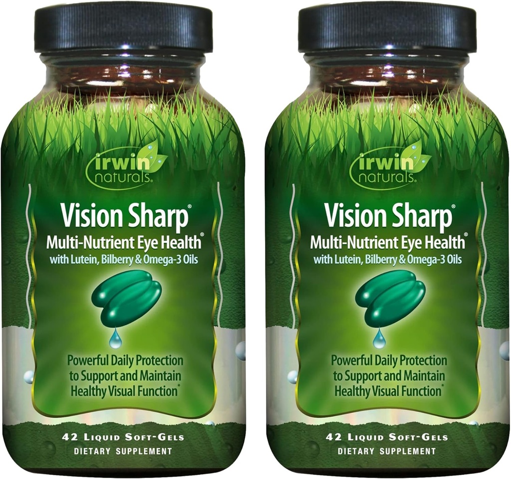 Irwin Naturals Vision Sharp Multi-Nutrient Eye Health - 42 Liquid Soft-Gels, Pack of 2 - with Lutein, Bilberry & Omega-3s - 42 Total Services
