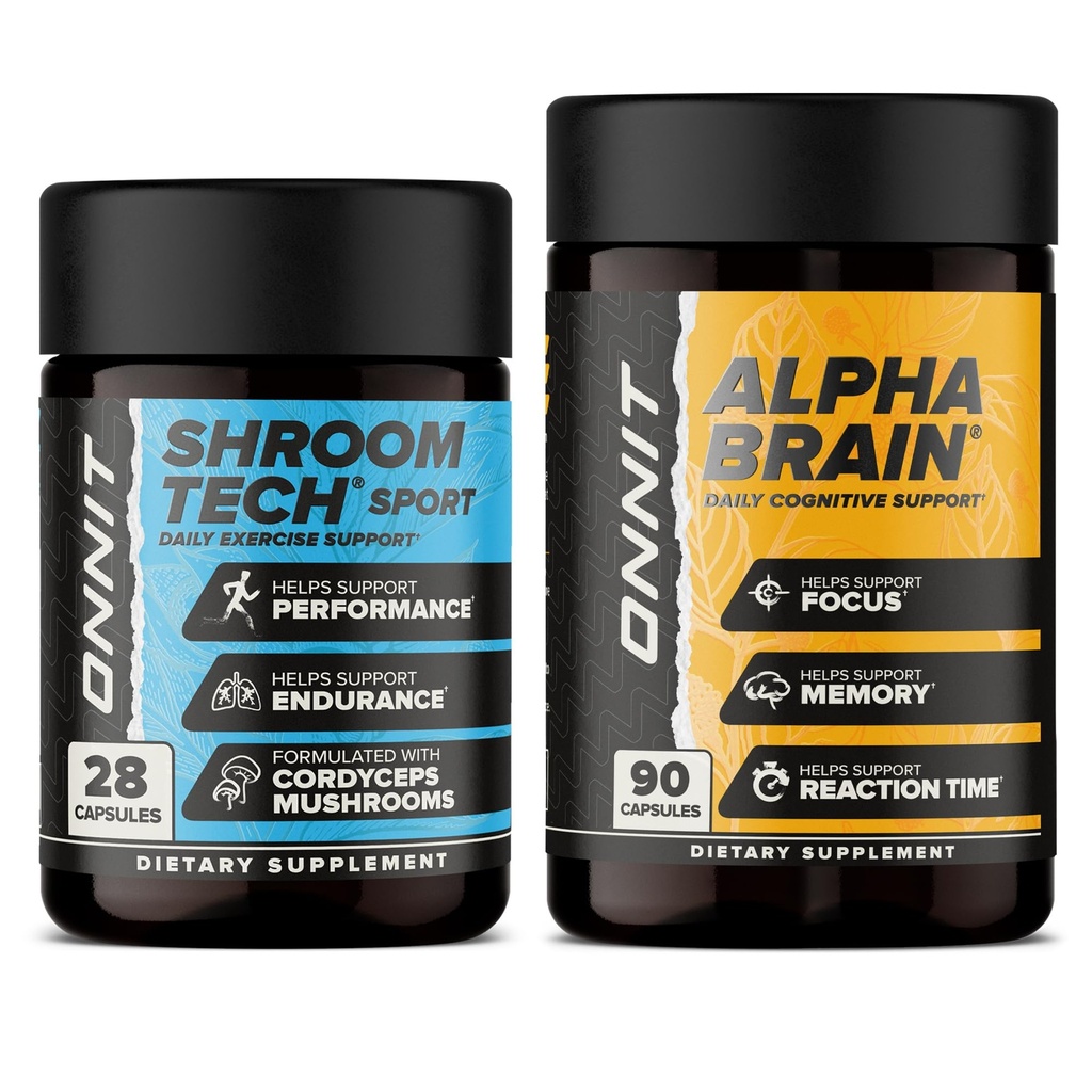 ONNIT Premium Alpha Brain Sche - Nootropic Brain Supplement (90 Count) Focus, Concentration & Memory + Shroom Tech Sport for Egzersiz, Energy & Cardiovascular Performansı (28 Count)