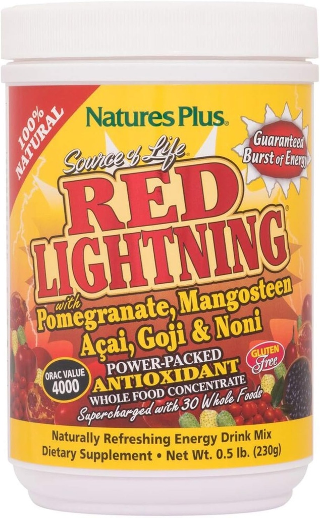 NaturesPlus Life Red Lightning Energy Drink Toz Kaynağı - .5 lbs - Karma Berry Flavor - Doğal Enerji Boost - Tüm Gıdalar, Antioksis & Red Superfoods - Gluten-Free - 38 Hizmetler