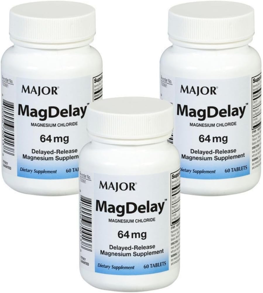MAJOR MagDelay Magnezyum Klorid 64 mg - Gecikmiş-Release Supplement Magnezyum - Diyet Supplement - 60 Tablet (3 Paket)