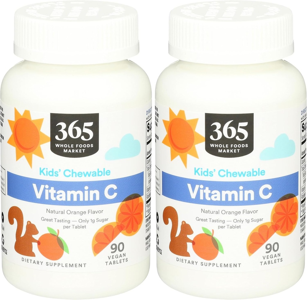365 by Whole Foods Market, Kids Essentials Chewable Vitamin C, 90 Kont (Pack of 2)