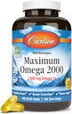 Carlson - maksimum Omega 2000, 2000 mg Omega-3s, Sağlıklı Kalp, Beyin Fonksiyonu ve Vizyon Desteği, Limon, 90 yumuşak jel