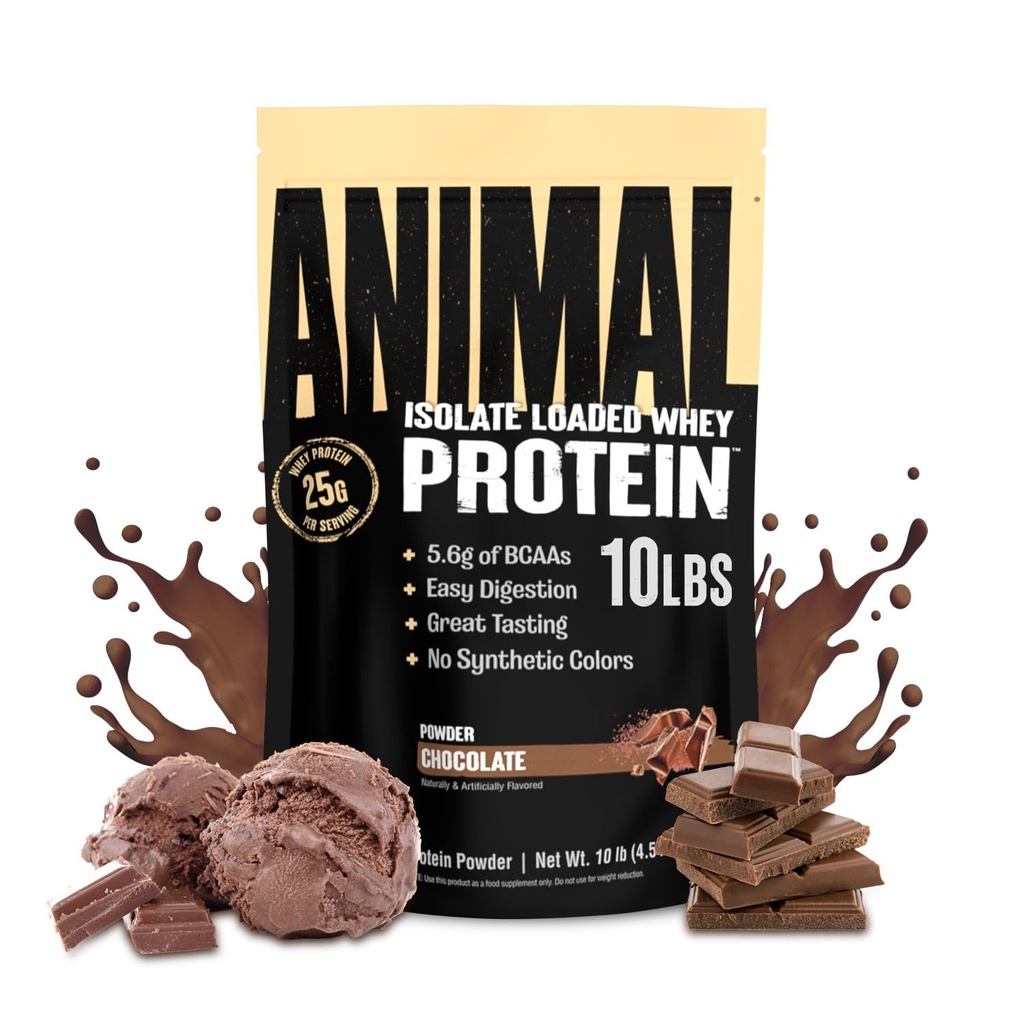 Animal Whey Isolate protein Toz - Pre & Post Workout Muscle Builder ve Recovery için Erkekler ve Kadınlar için Enzymes - 25g Protein, Büyük Tadı, Low Sugar - Chocolate 10 lbs