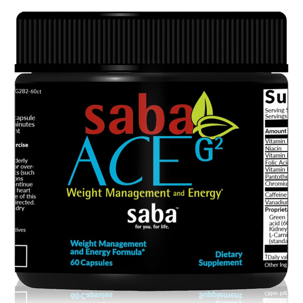 Saba ACE G2 - Termogenic Fat Burner. Kilo kaybı Supplement, Appetite Suppressant, & Energy Branson - Yeşil Çay Üretimi,Capsimax, Garcania, Carnosyn & More - 60 Capsules