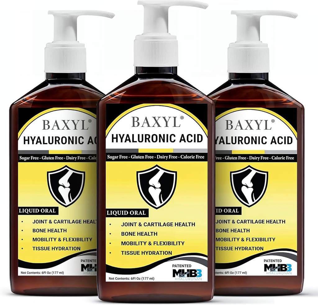 BAXYL Sıvı Hyaluronik Asit Supplement - Doğal Citrik Asit, Pyum Sorbate Malzemeler Formüle Flavorless Syrup - Sağlıklı Kartilage & Bone Formation - 3 Şişe 6 Fl Oz