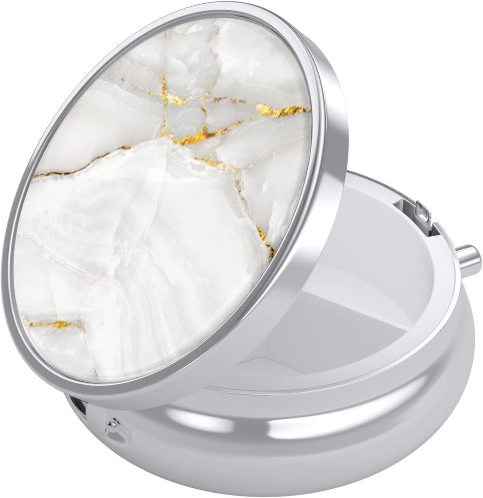 Nipichsha Pill Box, Küçük Pill Case for Purse & Pocket, Cute Travel Medicine Organizer, Portatif Tıp Konteynerleri Vitaminleri, İlaçları, Fish Oil & Supplement, White Mermer