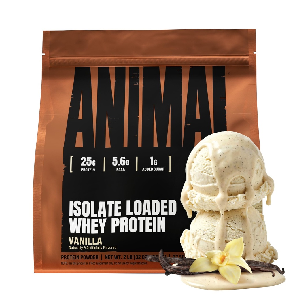 Animal Whey Isolate protein Toz - Pre & Post Workout Muscle Builder ve Recovery için Erkekler ve Kadınlar için Enzymes - 25g Protein, Büyük Tadı, Low Sugar - Vanilla 2 lbs