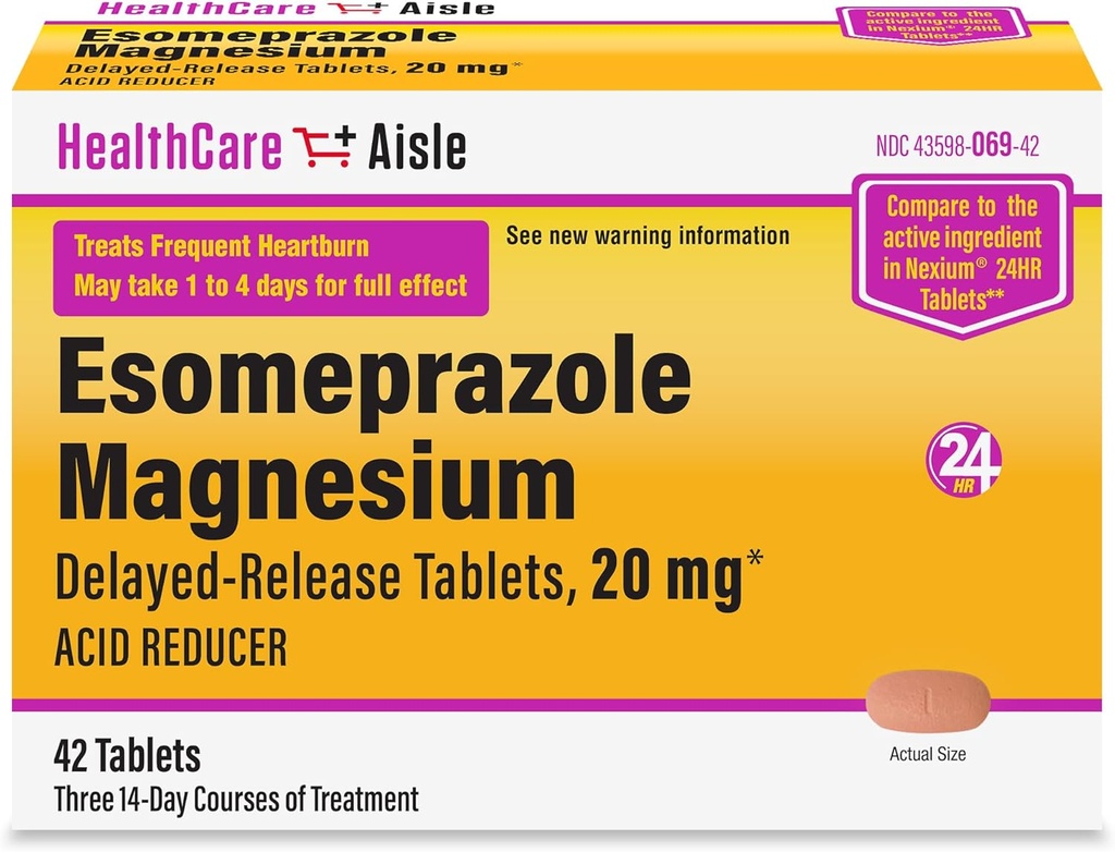 HealthCareAisle Esomeprazole Magnesium Delayed-Release Tablets, 20mg - 42 Count - Acid Reducer, Provides Heartburn Relief
