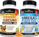 Triple Strength Omega 3 Fish Oil Softgels (1 Ay Supply) Plus Turmeric Curcumin with Black Pepper Extract 1500 mg Complex (1 Ay Supply)