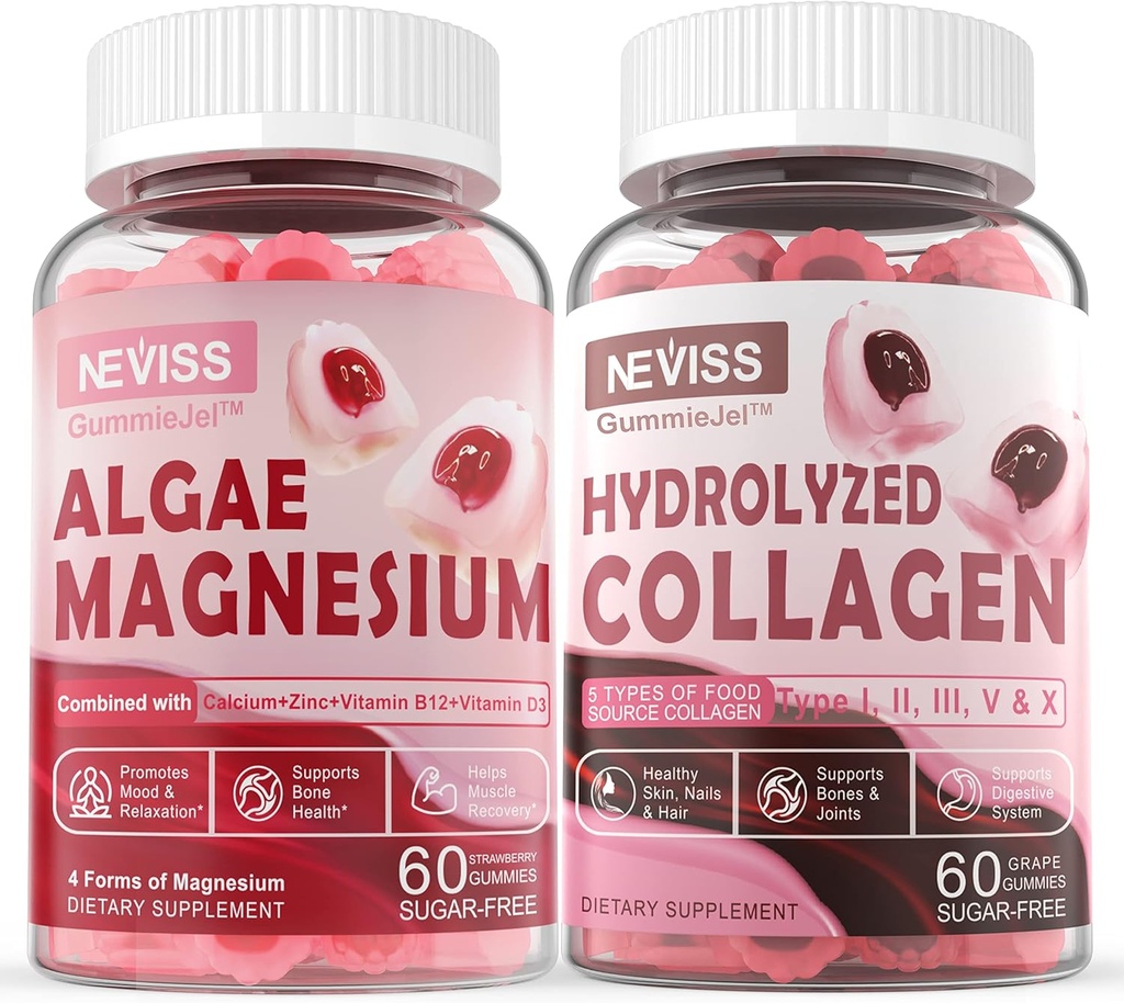 Hydrolyzed Collagen Gummies +rose Magnezyum Gummies for Yetişkinler - Sugar Free, Support Health Skin Hair Nails, Bone & Nerve Health, Muscle Function & Mood