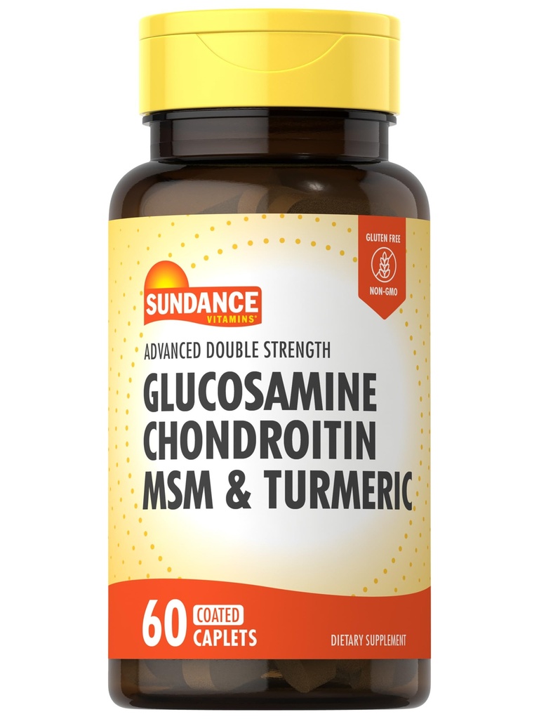 Sundance Glucosamine Chondroitin MSM and Turmeric | 60 Caplets | Double Strength | Non-GMO and Gluten Free Supplement