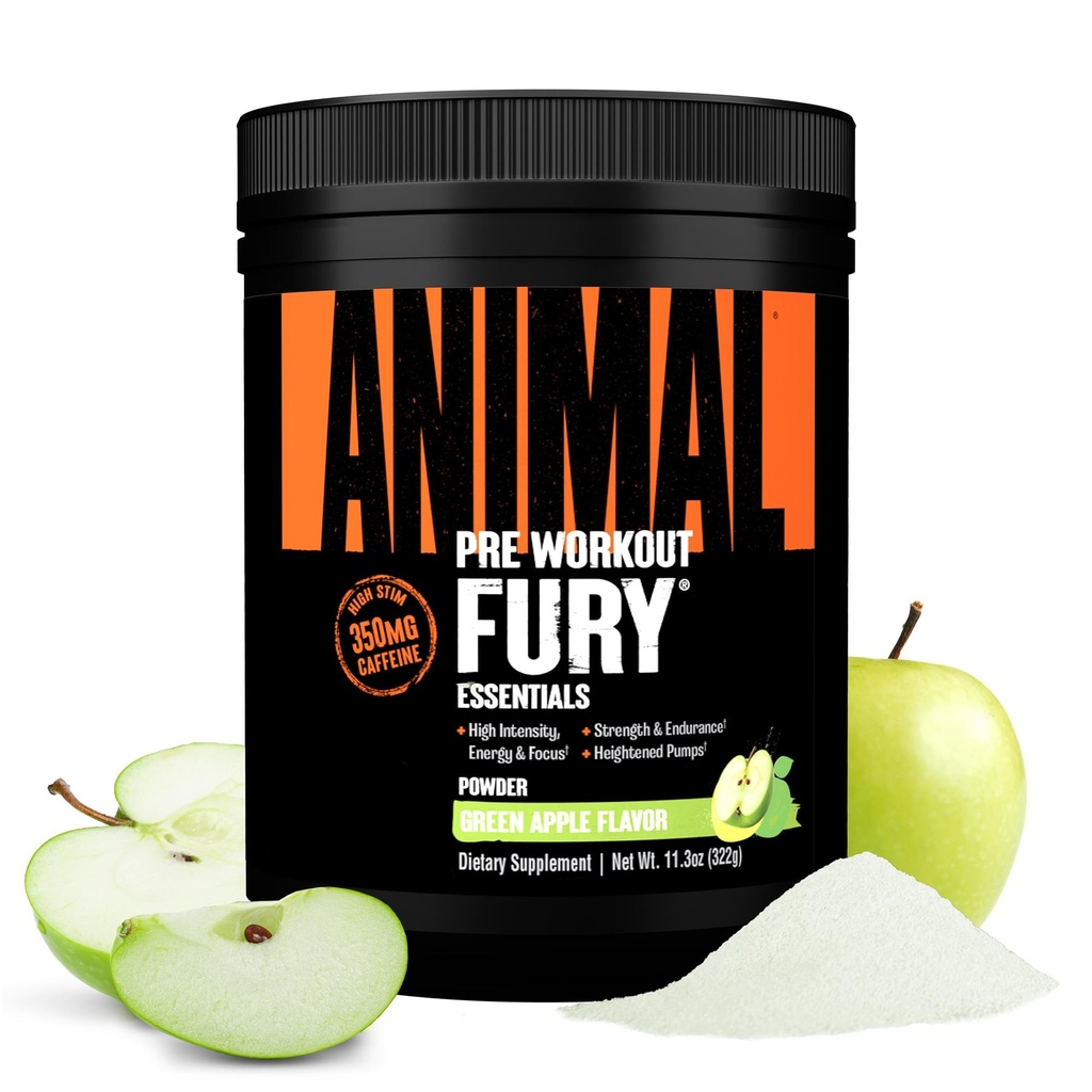 Animal Fury Pre Workout Toz - Yeşil Apple, 350 mg Caffeine, BCAA Amino Asits, 2g Beta Alanine, Citrulline & Tyrosine, Enerji, Focus, Strength, Endurance, Erkekler ve Kadınlar için Preworkout, 20 Hizmet