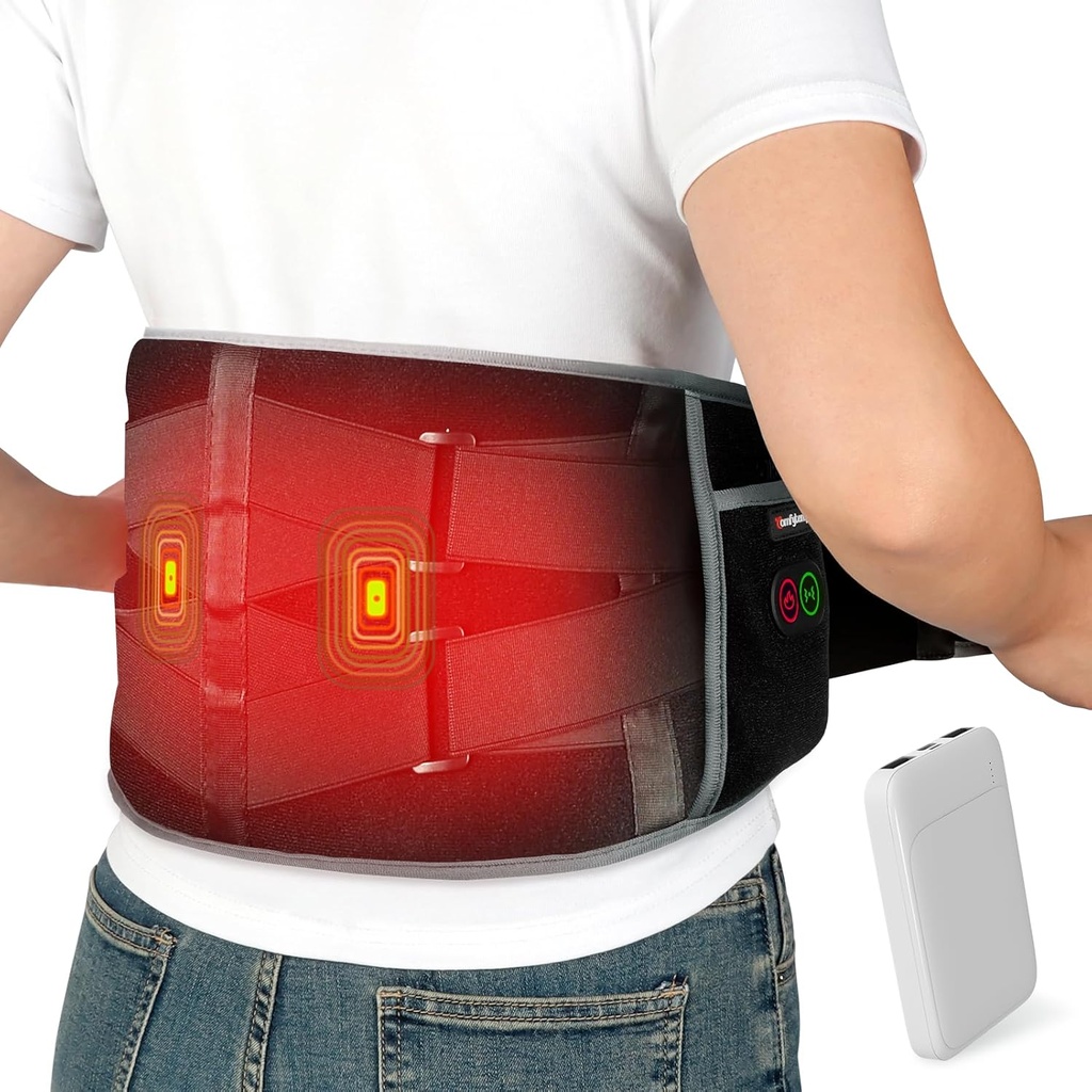 Comfytemp Cordless Isıtma Pad with Massager for Back Pain Relief, Portable Lower Back Masajr FSA Elect HSA Isıtma, Kadın Erkek Anne Dad Seniors Noel 3 Heat 30 Auto-Off