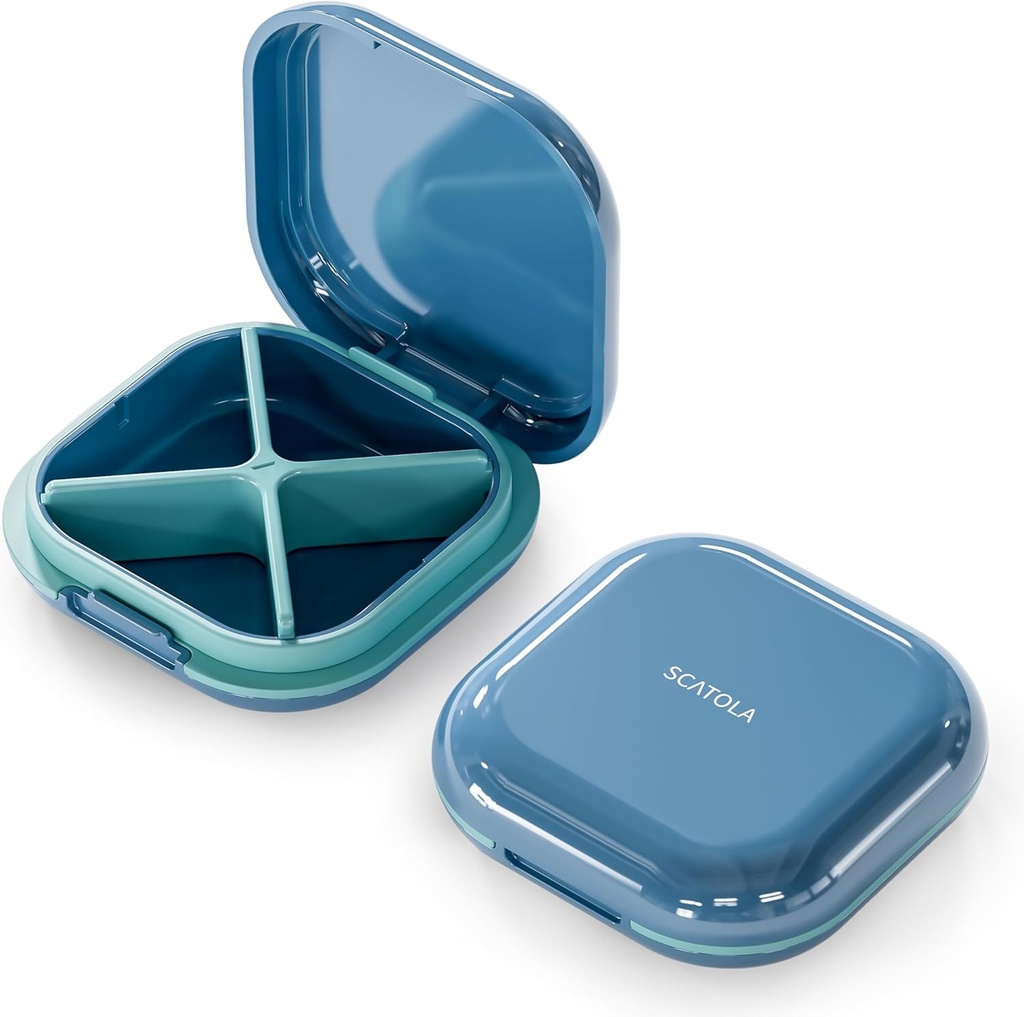 Küçük Pill Case, Seyahat Pill Box, Portre Pill Organizer, Pocket 4 Karşılaştırma için Pill Konteyner, Günlük Compact Seyahat Tıp Dereceleri Vitaminler (Mavi)