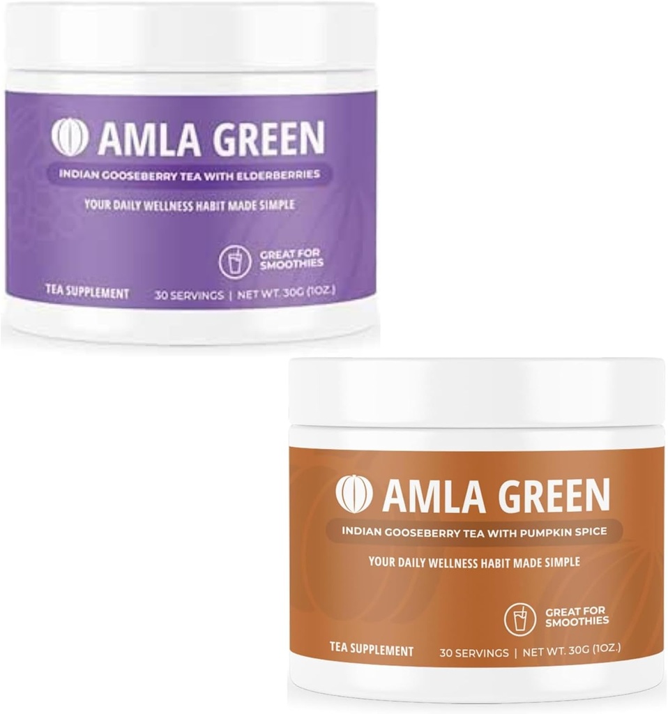 Amla σκόνη & πράσινο τσάι Superfood συμπλήρωμα με elderberry & κολοκύθα spice, οργανικά, Vegan, 30 εξυπηρετούν