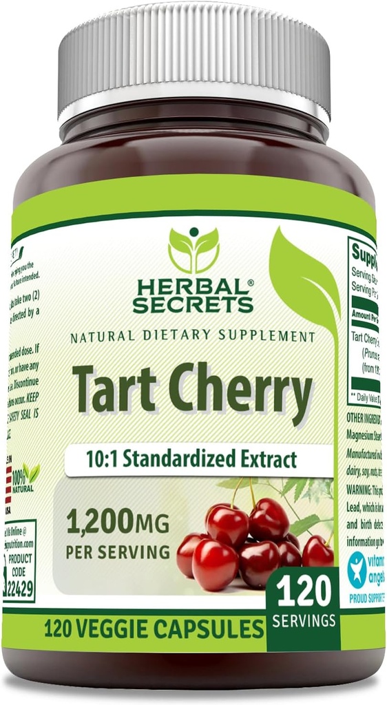 Herbal Sırları Tart Cherry 10:1 Standardized Extract Supplement | 1200 Mg Per | 120 Veggie Capsules | Non-GMO | Gluten Free | Made in USA (1 Pack, 120 Count)