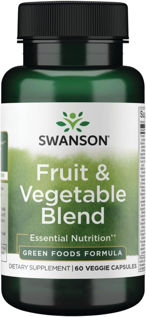 Swanson Φρούτα & Φυτικά Μείγμα - Φυσικό Μείγμα Πάνω από 25 Φρούτα και Βεγγώδη Παράδοση Ουσιώδη θρεπτικά συστατικά - Ισχυρό Πράσινο Συμπλήρωμα Veggie Τροφίμων - (60 κάψουλες λαχανικών)