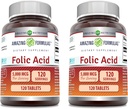Amazing Formulas Folic Acid Supplement | 5000 Mcg | 120 Tablet | Non-GMO | Gluten Free | Made in USA (2 Pack)