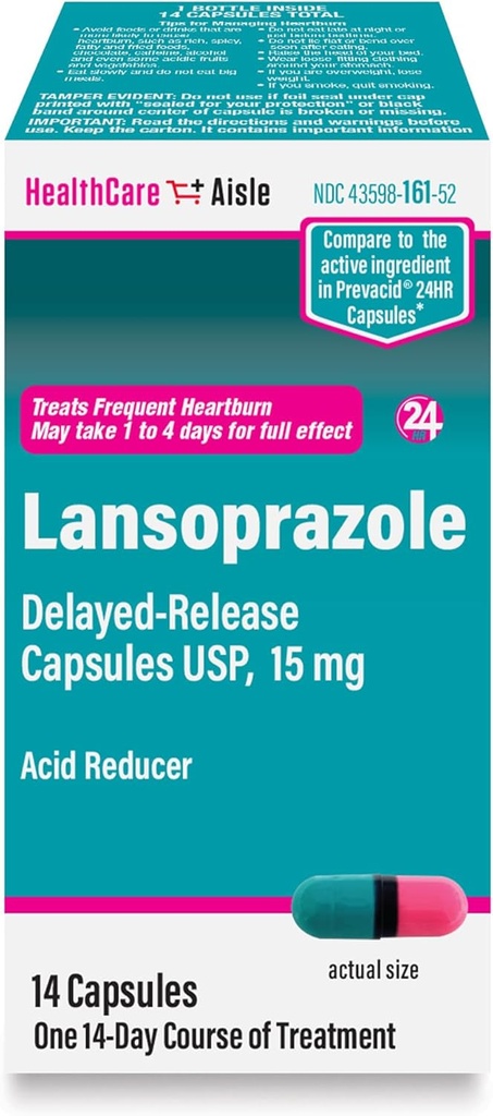 SağlıkCareAisle Lansoprazole 15 mg - 14 Gecikmiş-Release Capsules - Asit Tespiti, Sıklık Kalpburnu