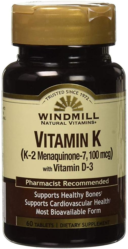 Rüzgar değirmeni Doğal Vitaminler K (K-2 Menaquinone-7, 100mcg) 60 Tabletler (kıra 1)