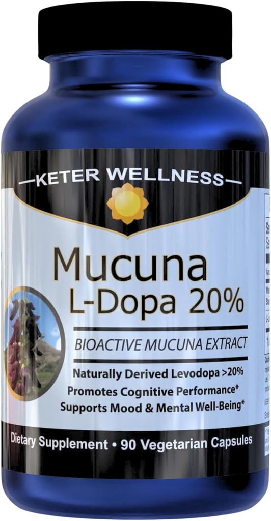 Mucuna Pruriens L-Dopa – 20% L Dopa Velvet Bean Extract, συμπλήρωμα υποστήριξης Dopamine Mood, φυσικό ενισχυτικό για την υγεία του εγκεφάλου για σούπερ εστίαση, ενέργεια, και κορυφαία απόδοση, 90 κάψουλες
