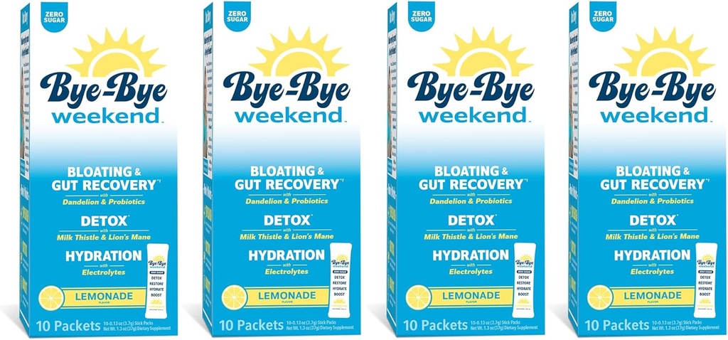 Detox Drink Mix w/Electrolytes - Bloating, Recovery, Fatigue, Brain Fog - Probiyotiks, Lion's Mane, Milk Thistle - Zero Sugar Lemonade - 40 Pack