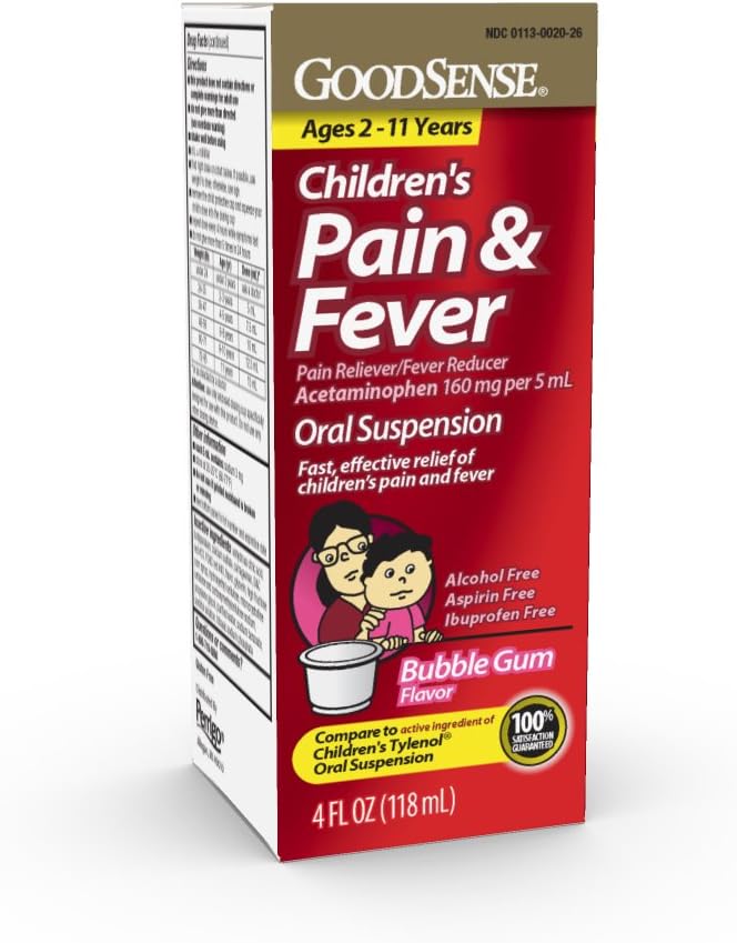 GoodSense Children's Pain Reliever Liquid, Gum Flavor, Acetaminophen 160 mg/5 mL, Etkili Ağrı Yardımı / Çocuklar için Sonsuz Perspektif 2-11, 4 Oz Oz