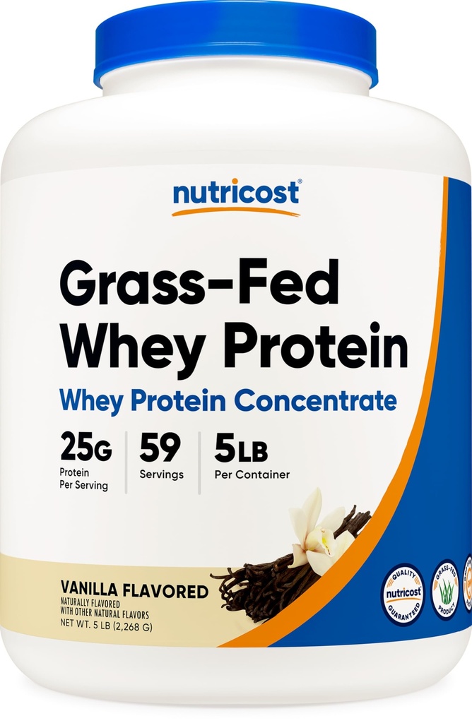 Nutricost Grass-Fed Whey Protein Yoğunluğu (Vanilla) 5LBS - Undenatured, Non-GMO, Gluten Free, Natural Flavors