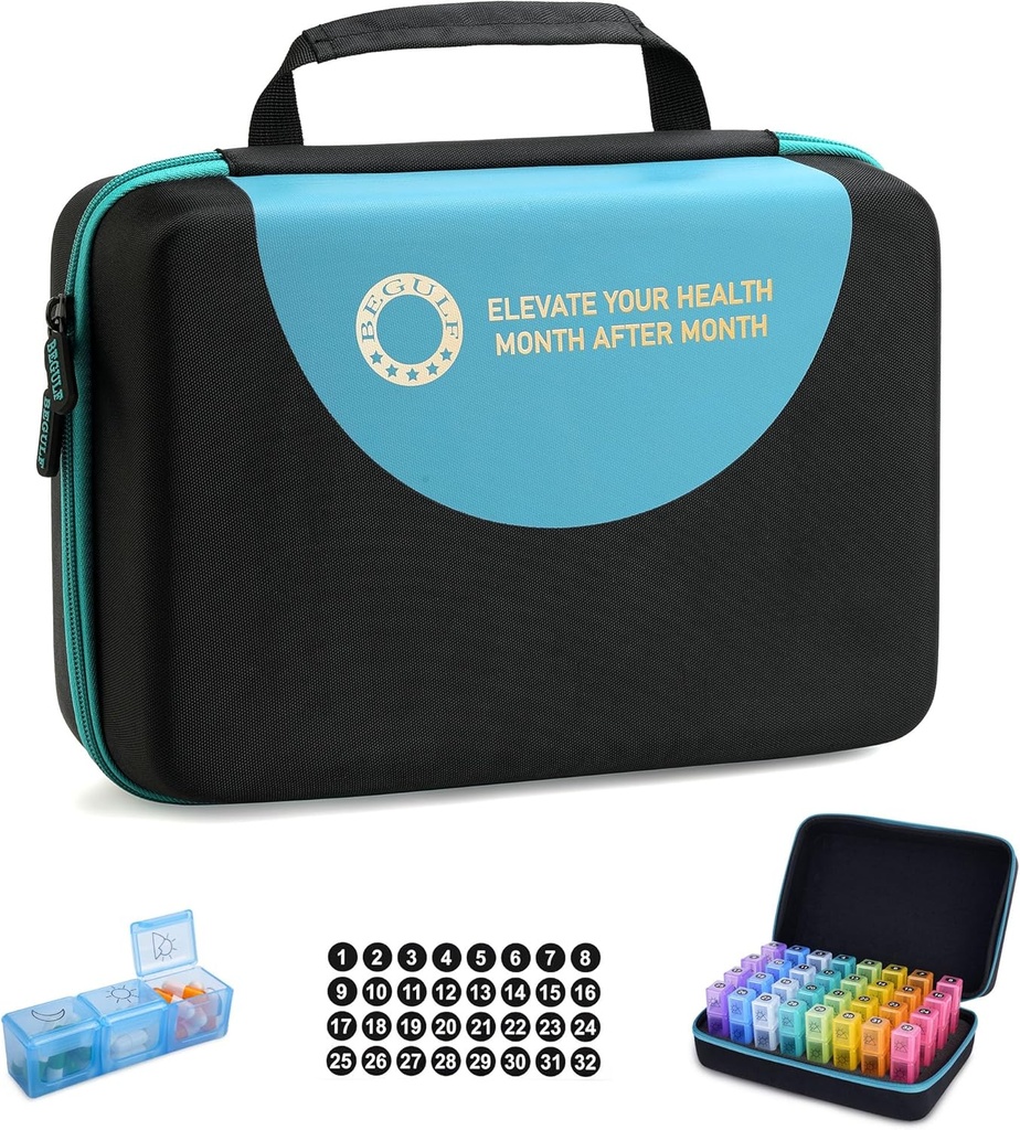 Drop-Proof Monthly Pill Organizer 3 Times A Day, 30 Gün Seyahat Pill Box Organizer 32 Günlük Karşılaştırmalar, Tıp Vitamini için Organize Kutu, Balık Yağı, Tamam (Black)