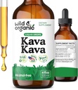 Wild & Organic Kava Kava Drops 400 mg - Calmness & Relaxation Supplement - 5-Month Supply - Vegan, Sugar & Alkol-Free Root Extract Drops - 4 fl ozz