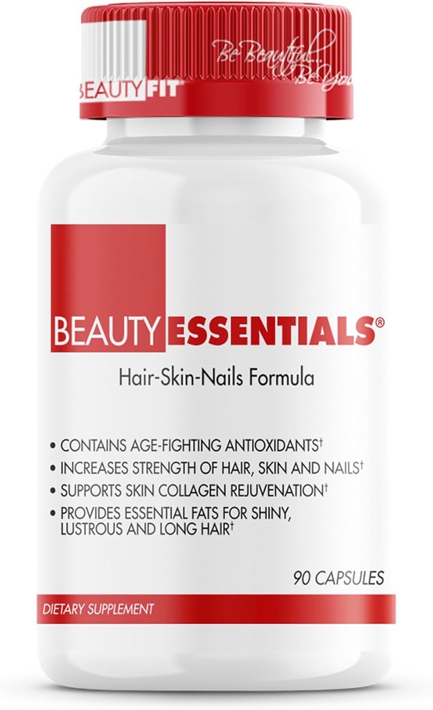 Güzellik Fit BeautyEsssentials Hair-Skin-Nails Formula Capsules - Vitaminler ve Antioksiler ile formüle edilmiştir - Saç, Skin, Nails - Biotin, çinko, Hyaluronik asit sağlayın - 90 Count