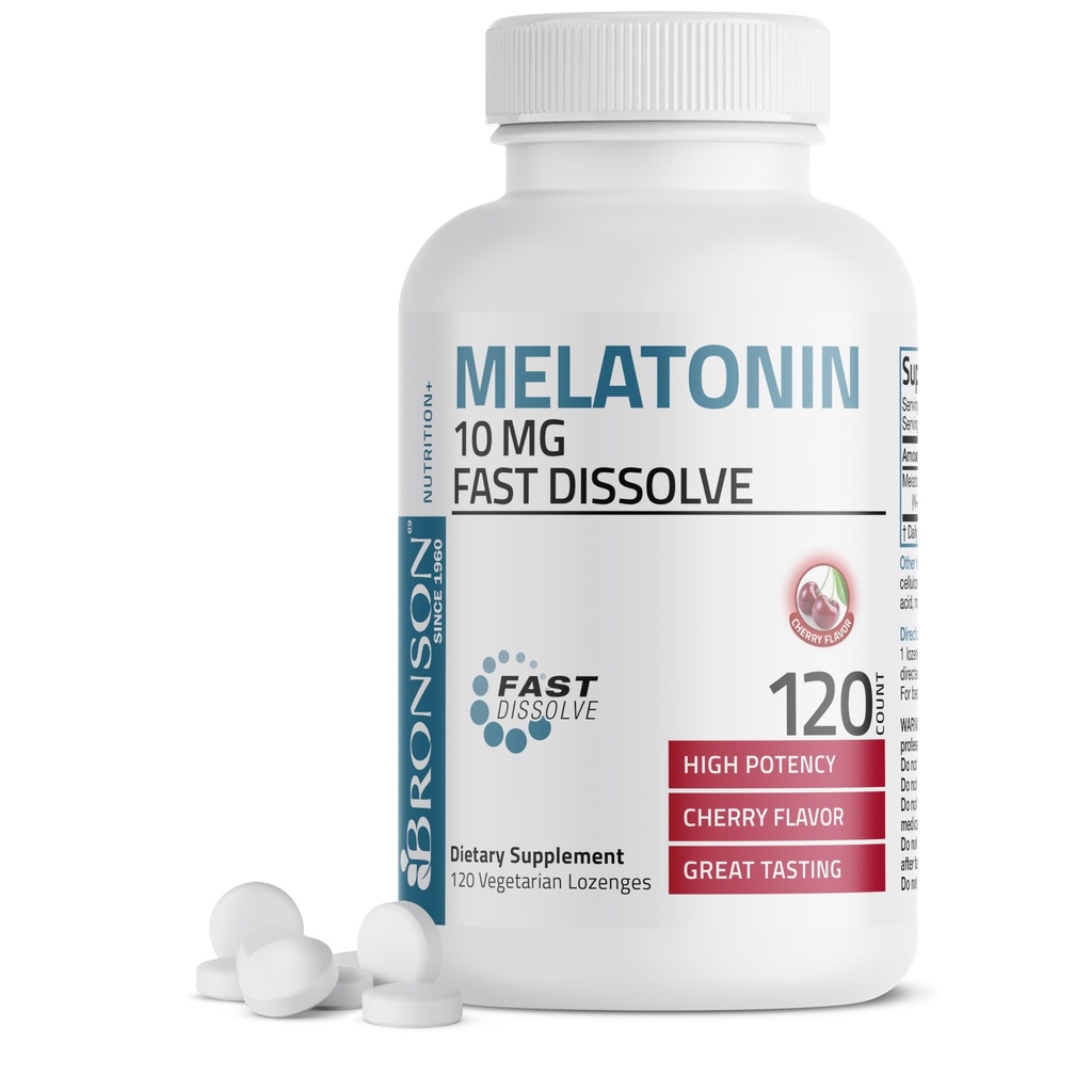 Bronson Μελατονίνη 10mg Γρήγορη Διάλυση των Γλαυκών Δισκίων Cherry Χορτοφαγικά Μασώμενα Lozenges, 120 Count