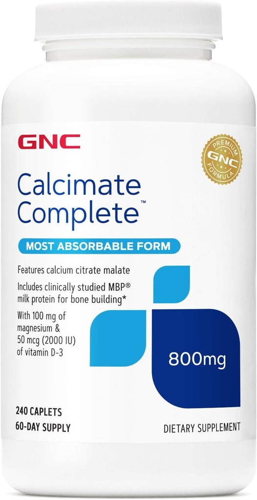 GNC Calcium Complete 800mg συμπλήρωμα, υποστηρίζει την πυκνότητα των οστών, ενισχύει την απορρόφηση ασβεστίου, 60 εξυπηρετεί