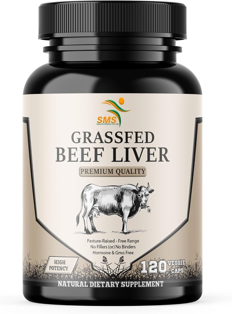 Grass Fed Desiccated Beef Liver Capsules (120 Pills, 480-500 mg Her) - Doğal Demir, A, B12 for Energy - Humanely Pasture Hormonlar veya Kimyasallar veya Kimyasallar olmadan Undefated