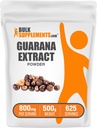 BulkSupplements.com Guarana Extract Powder - Natural Caffeine Supplement, από Guarana Seed, Guarana Powder - Χωρίς γλουτένη, 800mg ανά Σερβίρισμα, 500g (1.1 lbs) (Συσκευή των 1)