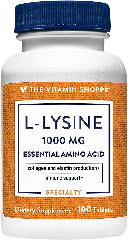 The Vitamin Shoppe L-Lysine 1,000MG, Essential Amino Acid, Lip Care Supplement, Supports Collagen & Elastin Production, Once Daily (100 Tablets)