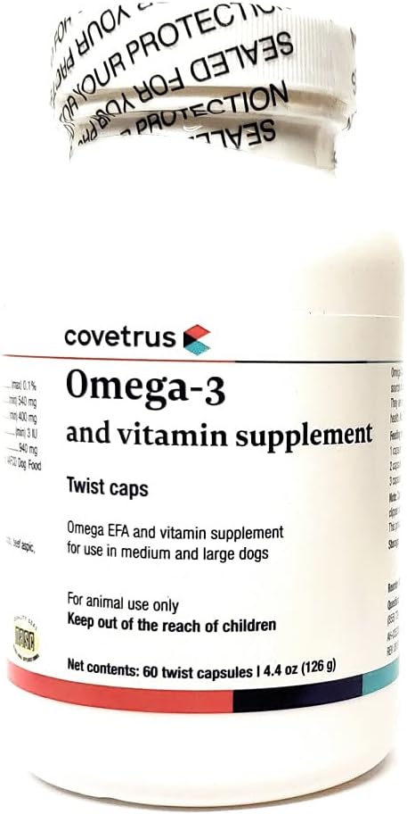 Omega-3 ve Vitamin Supplement Twist Caps for Medium & Large Dogs 60ct