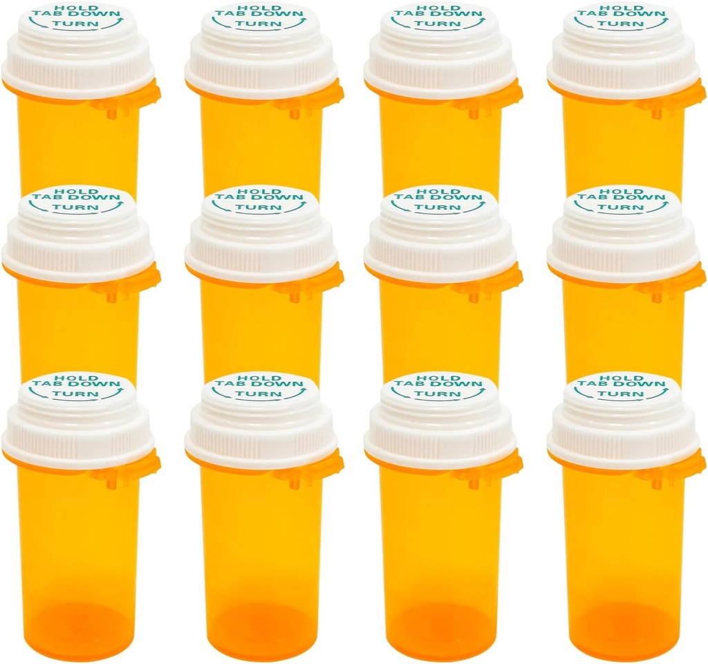 Prescription Reversible Thumb Tab Vials,Pill Şişes with Child effective Cap,Empty Medicine Şişes with Caps,Medicine Konteyner for Personal Drug & Eczane.(16dram,12par)