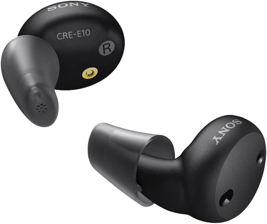 Sony CRE-E10 Self-Fitting OTC Hear Aids for Mild to Moderate hear, Prescription-Grade Sound Quality, Comfortable Earbud Design, Bluetooth Enabled for iOS, and Battery, Black