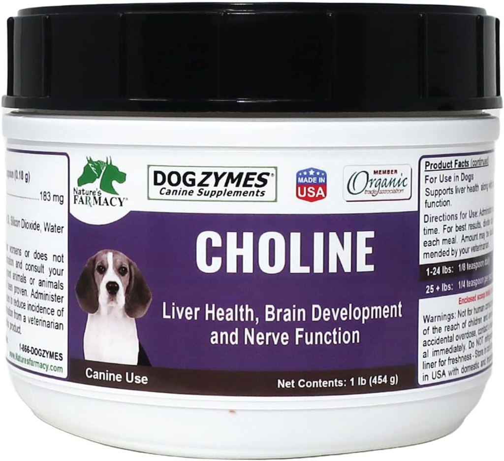 Dogzymes Choline beyin işlevlerinde yardımcı olur ve ayrıca nöbetler ve İndüksiyon ile yardımcı olur. Ayrıca, birikmiş lipidlerin Liver'ı temizlemek için de kullanılır (1 Pound)