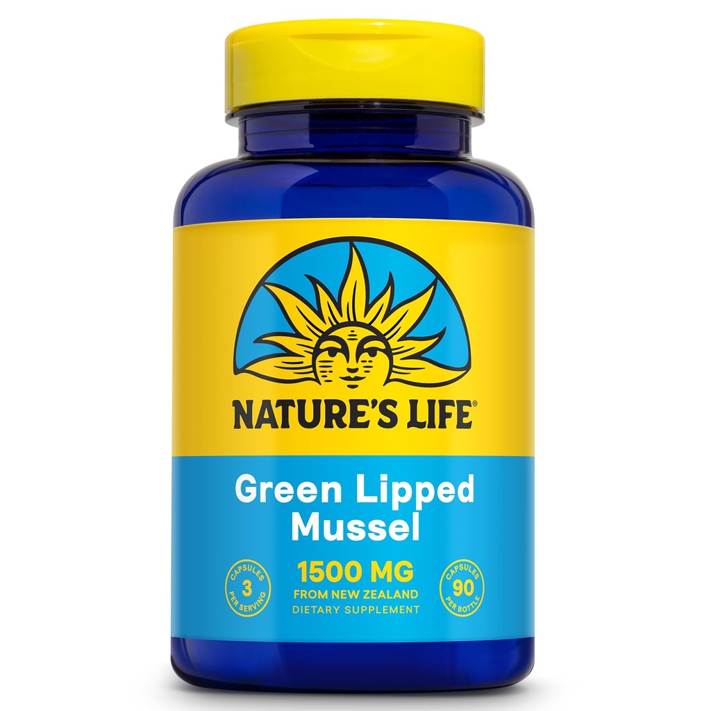 Nature's Life Green Lipped Mussel 1500 mg - New Zealand Green Lipped Mussel Supplement with Naturally Occurring Omega 3 Fatty Acids - 60-Day Guarantee, Lab Verified - 30 Servings, 90 Capsules