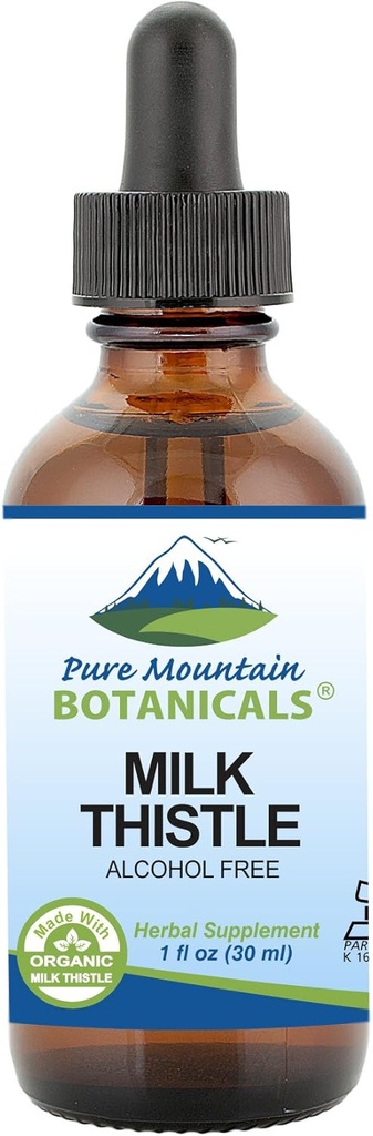 Pure Mountain Botanicals Milk Thittle Extract - Vegan, Kosher Certified Liquid Formula - Φτιαγμένο με 333mg Βιολογικό Γαϊδουράγκαθο Γάλα Βάμμα - 1 Fl Oz μπουκάλι