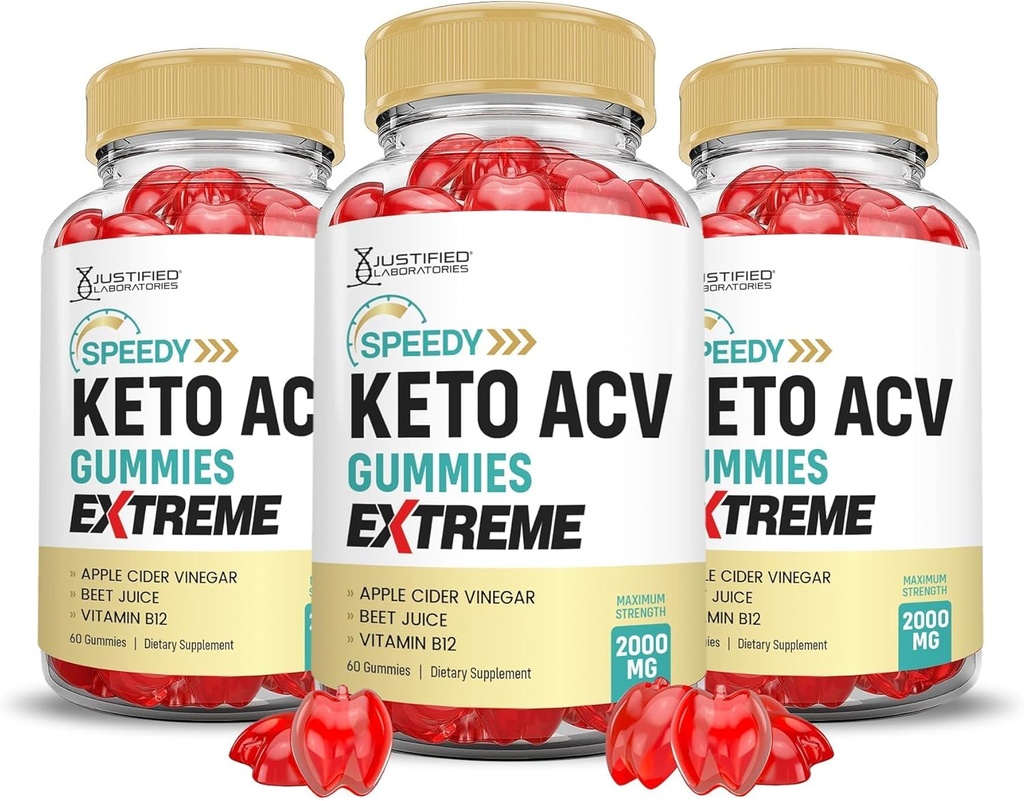 Justified Laboratories (3 Pack Speedy Keto ACV Gummies Extreme 2000MG Speedy Keto Gummies Advanced Formula Apple Cider Vinegar with Pomegranate Beet Buice Powder B12 Vegan Non GMO 180 Gummys