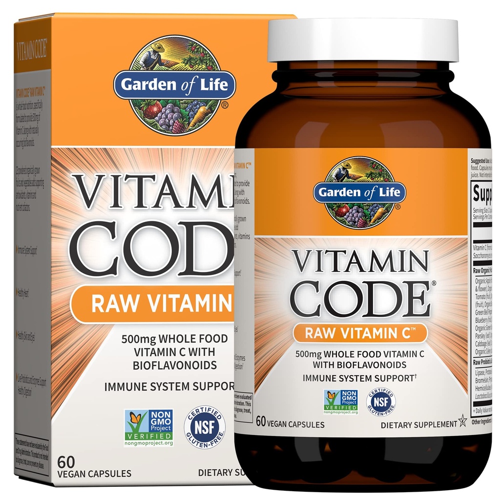 Life Vitamin Kodu Raw C - 60 Capsules, 500 mg Tüm Gıda C Capsules + Meyve & Veggie Mix & Probiyotikleri, Yetişkinler için Tamamlar, Vegan, Gluten Free Food Vitamini, 500 mg Tüm Gıda C Capsules + Meyve & Veggie Mix & Probiyotikler, yetişkinler için Tamamlar, Vegan, Vegan, Gluten Free
